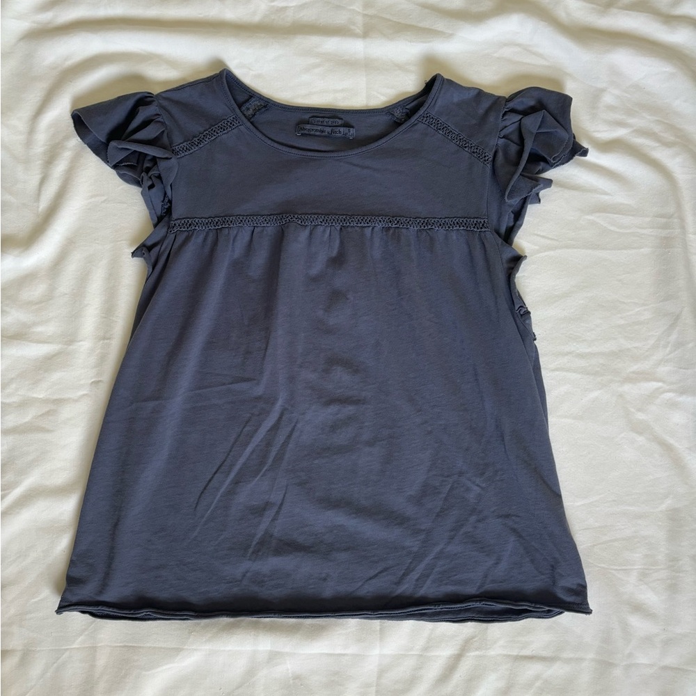 Abercrombie & Fitch Blue Blouse with Ruffle Short Sleeves